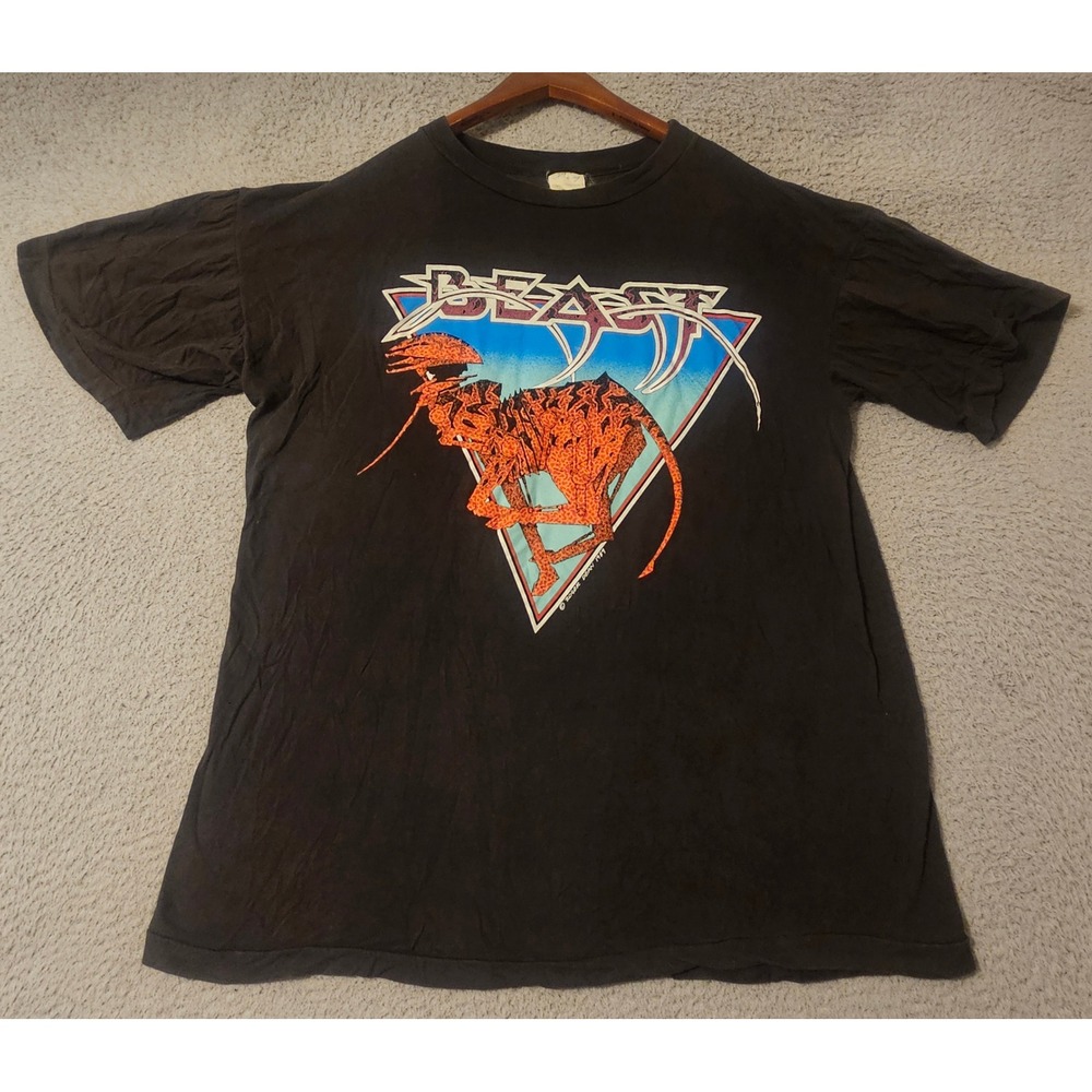Vintage 1989 Beast T-Shirt Roger Dean Art XL Black Mustang Made in UK